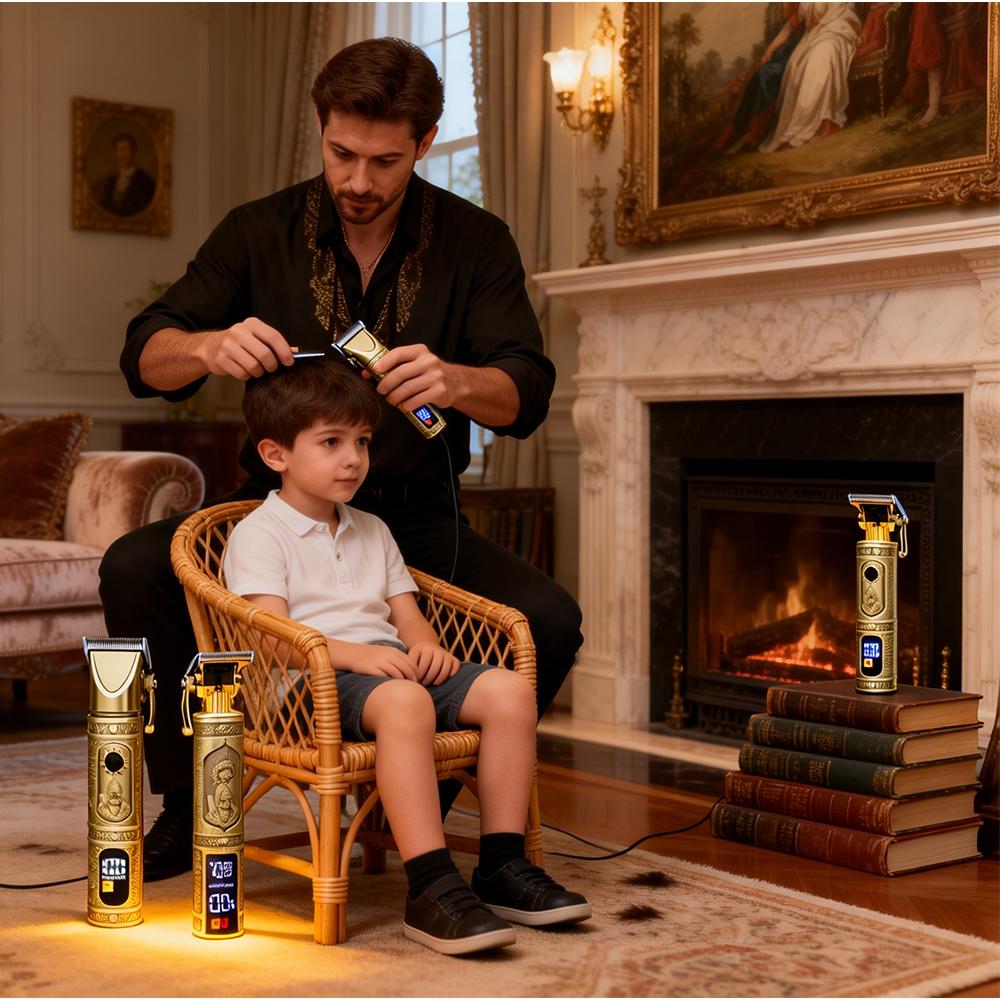 LCD Display Hair Clipper and Razor Set, Professional Cordless Hair Trimmer and Shaver with Guide Comb, Charging Cable and Cleaning Brush, Barber Hair Cutting Kit, Barber Clippers