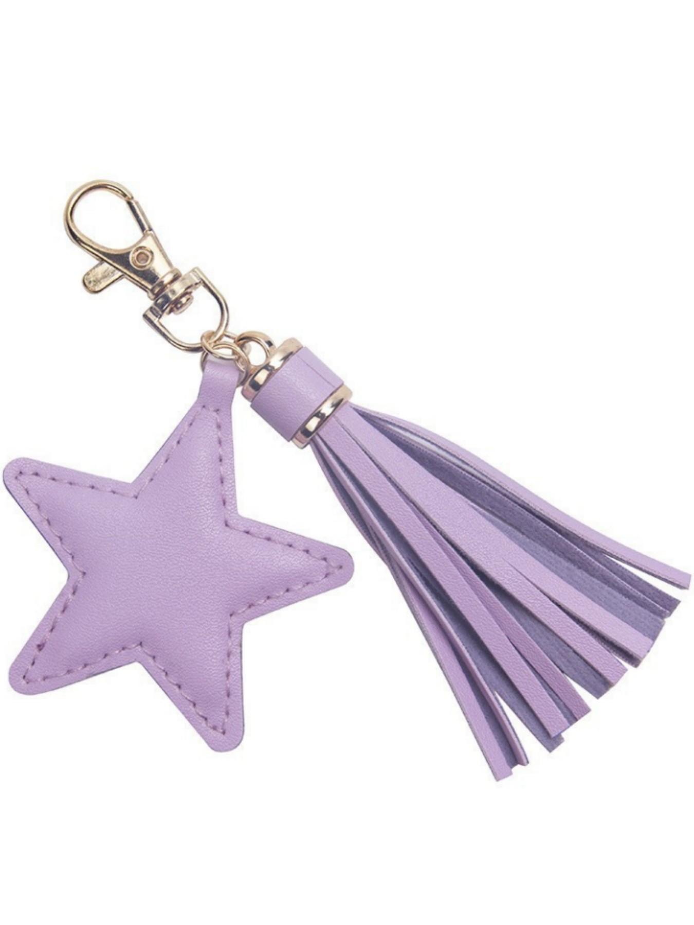 Creative Star Fringe Keychain, PU Leather Leopard Print Car Key Ring, Novelty Bag Accessory, Unique Key Holder for Cars and Bags