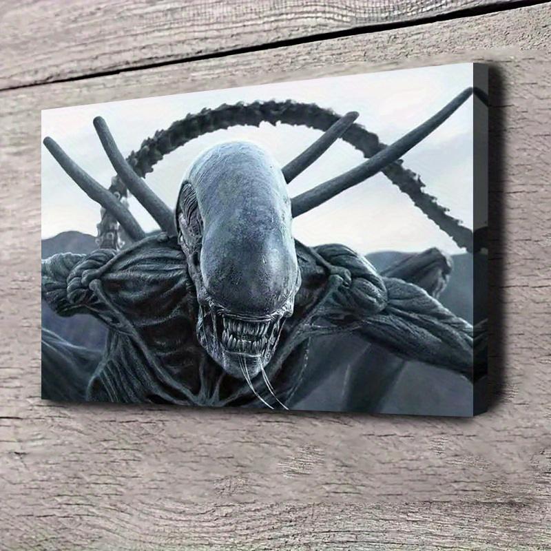 2D Flat Surface, 1 Piece Alien Alliance Commitment Frame Canvas Painting Poster - Psychedelic Movie Wall Decoration, Durable Canvas Print, Holiday Gift, Alien Decoration, Futuristic Design, Abstract face design
