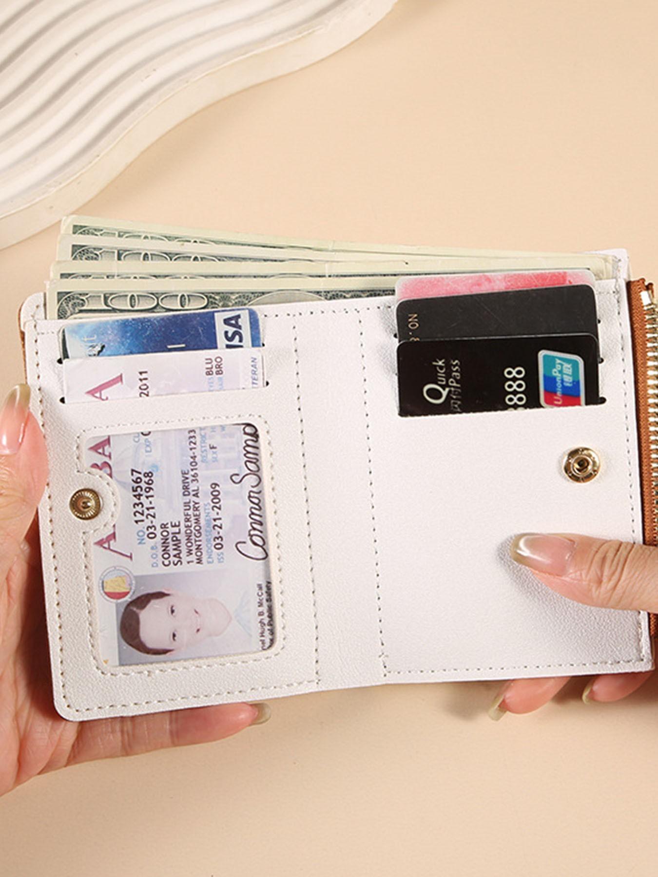 Women's two-tone quilted wallet, cute short bi-fold card holder with coin pocket, simple wallet