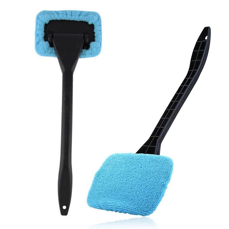 Car Windshield Cleaning Brush, Long Handle Microfiber Rainbrush Cleaner Tool, Deep Window Clean Set with Wiper Slot, 1 Piece + Cloth + 20ML Spray Bottle