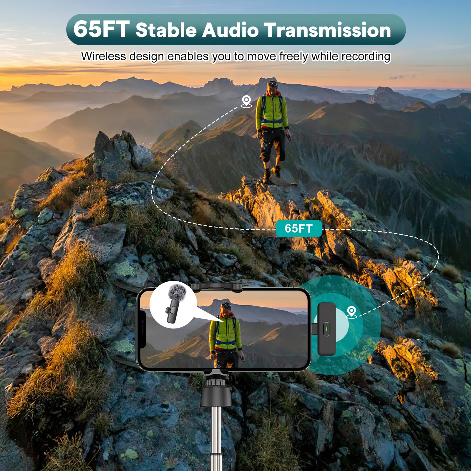 Professional Noise Reduction Wireless Lavalier Microphone Compatible with iOS/Android/PC - Instant Setup, Crystal Clear Audio for Podcasting, Video Recording, Facebook & TikTok