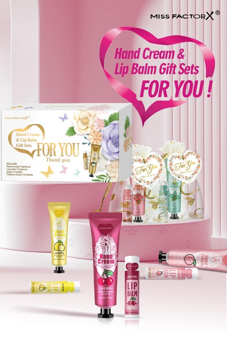 Valentine's Day Hand Cream and Lip Balm Body Gift Set, Includes 12 Hand Creams, 12 Lip Balms, 12 Heart Bags, Perfect for All Skin Types