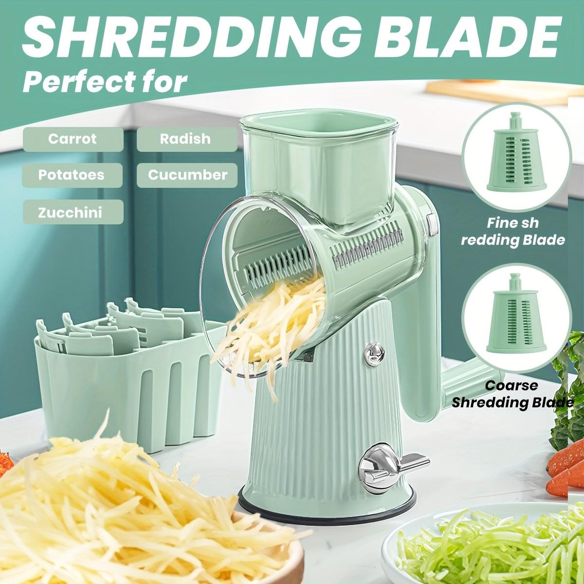 Rotary Cheese Grater with Handle, 1 Set Kitchen Round Mandoline Vegetable Slicer with Interchangeable Blades, Kitchen Gadgets, Easy To Clean Rotary Grater Slicer, Utensils