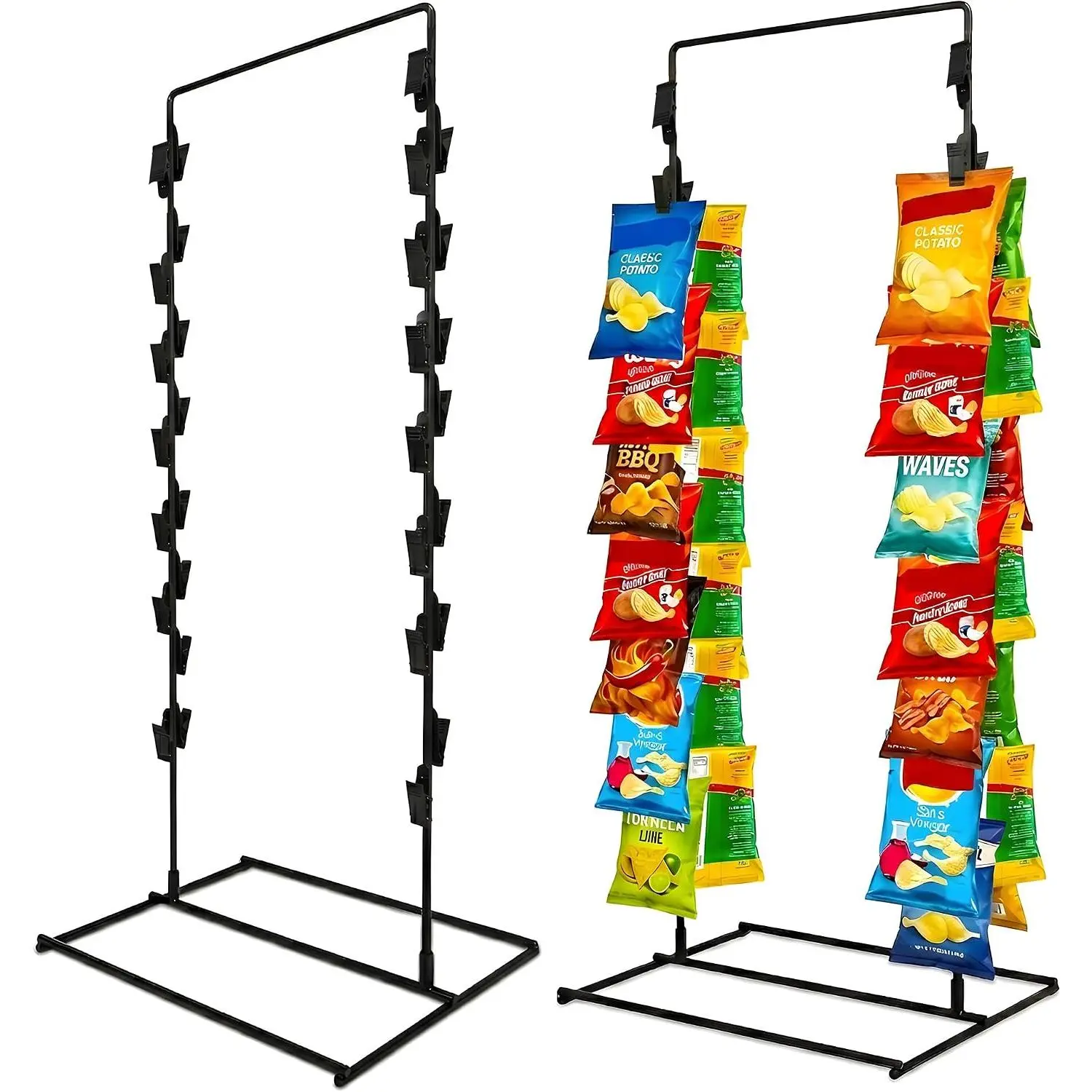 Metal 2-Row Snack Storage Chip Rack Display Stand with Mount, Coil Springs for Retail Stores, Events Parties Home Organization Merchandising Holder, Steel