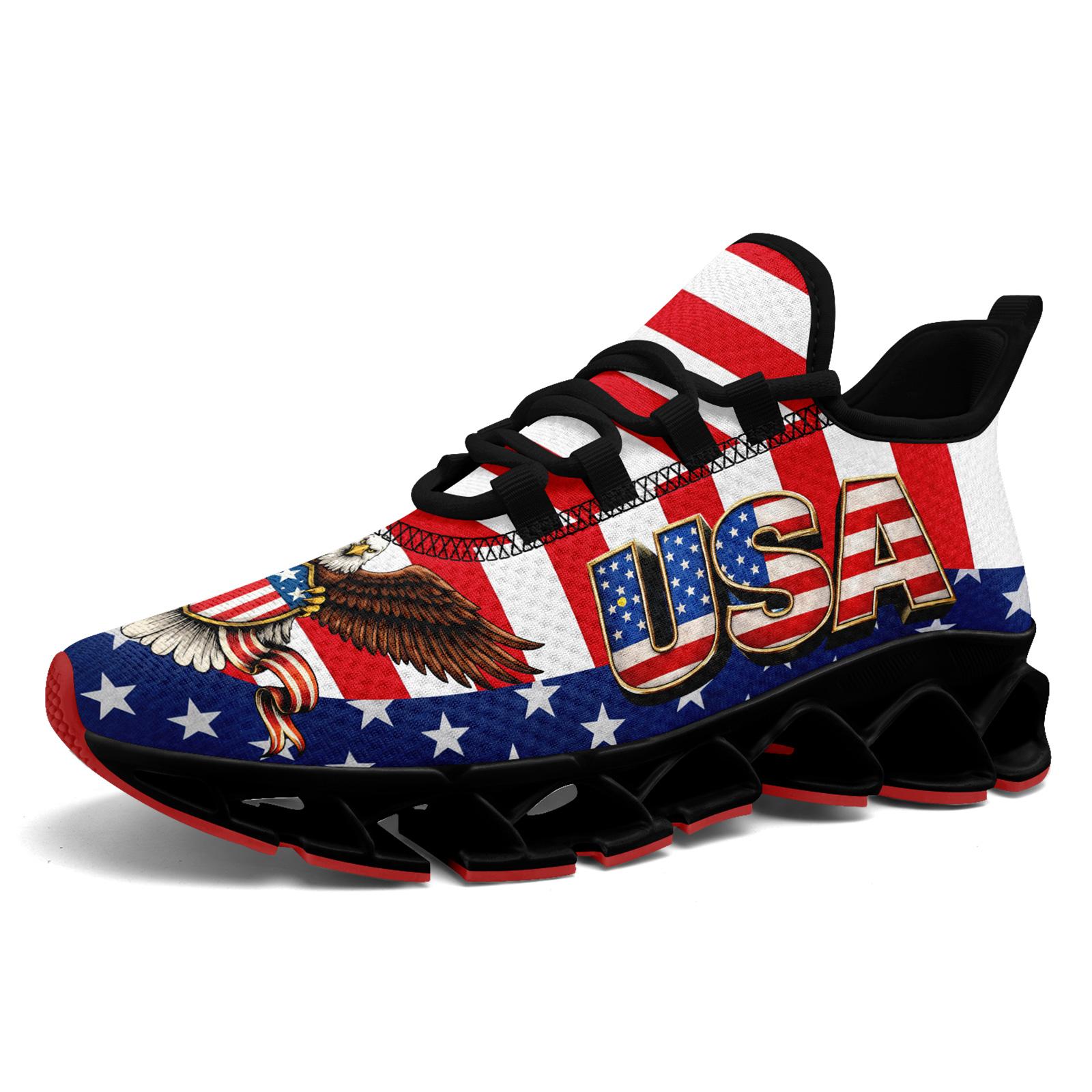 Men's Patriotic US Colors Sports Shoes, Stylish Breathable Blade Sneakers, Comfortable All-Day Wear Casual Walking Shoes