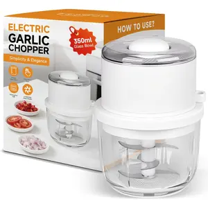 Electric Garlic Chopper, 350ML Glass Bowl Mini Food Processor, Portable Veggie Chopper Onion Garlic Grinder, Wireless Blender for Ginger, Chili, Fruit, Meat, etc