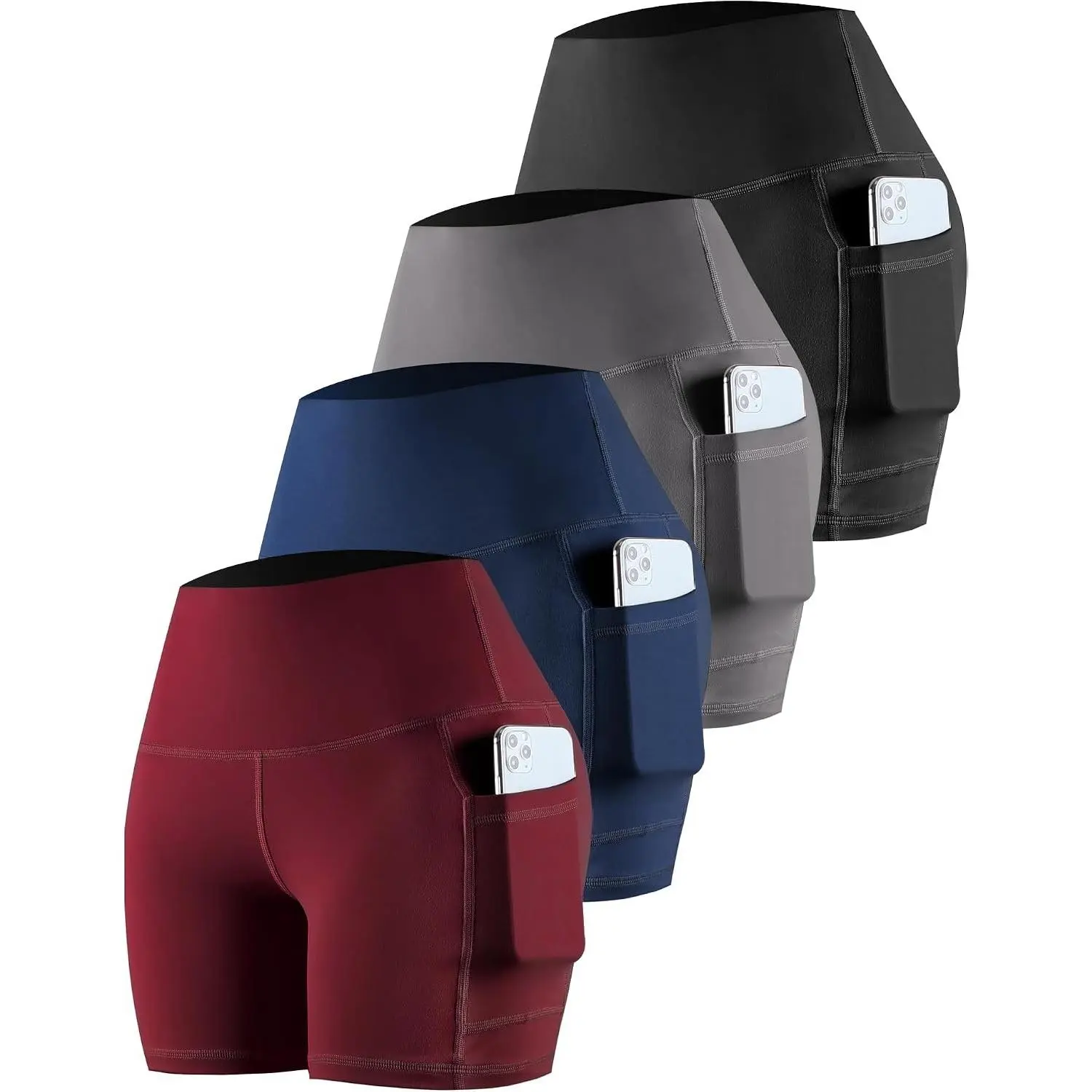Women's Biker Yoga Shorts 4-Pack with Pockets - High-Waisted, Tummy Control Spandex, Women's Clothes, Gym Workout Apparel, Aesthetic
