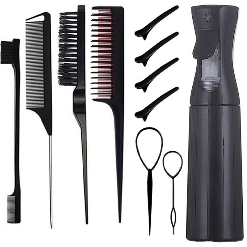 10/11PCS Hair Styling Tools Set with Edge Brush, Rat Tail Comb, Smoothing Brush, Hair Clips & Braiding Loop Tools, Slick Back Hair Styling Kit for Parting, Braiding, Detangling, Ponytails & Daily Hair Care, Salon Hair Accessories for Women & Girls