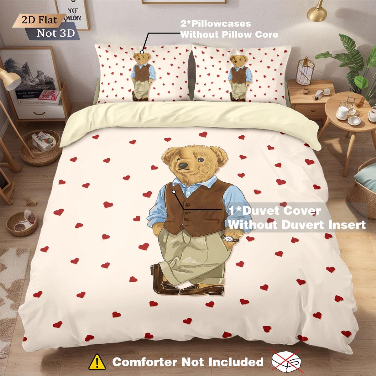 3pcs COOL BEAR Print Soft Bedding Set with Includes 1* Duvet Cover and 2*Pillowcases, No filling，Perfect for Patriotic Bedding Gift, Home Decor, Bedroom Accessories