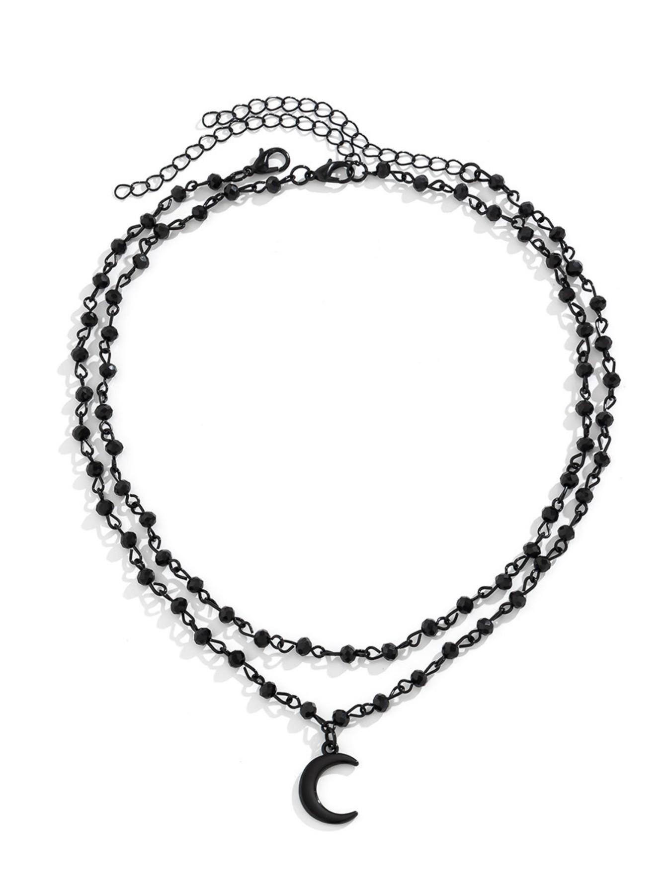 Moon Fringe Necklace Dark Hip Hop Style, Lightweight Design, Versatile Single Layer Round Pendant Necklace, All Seasons Party Jewelry