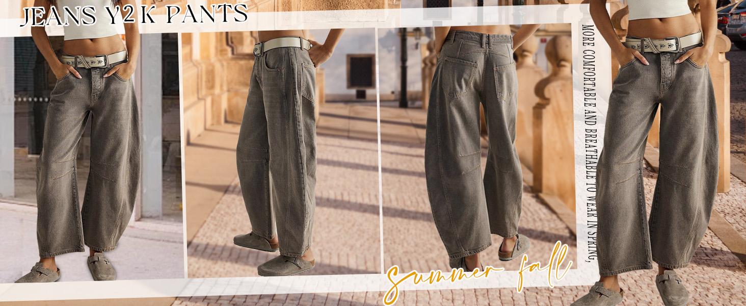 CHARTOU Women's Spring/Summer Wide Leg Loose Jeans Autumn Bucket Jeans Y2k Medium Waist Loose Jeans Pants Wideleg CHARTOU Women's Spring/Summer Wide Leg Loose Jeans Autumn Bucket Jeans Y2k Medium Waist Loose Jeans Pants Wideleg