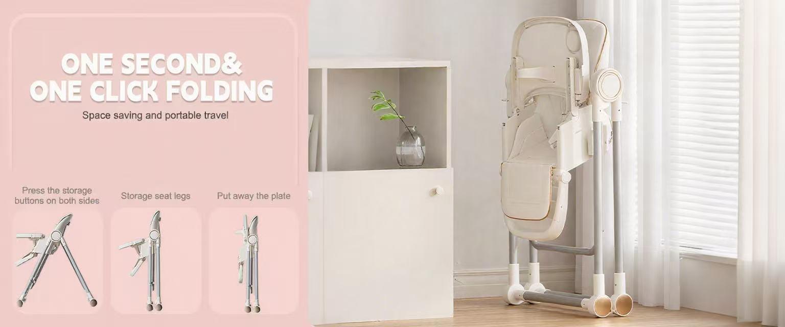 3-in-1 Baby High Chair & Swing, Foldable with Adjustable Tray, 4 Locking Wheels, Safe & Comfortable Baby Chair for Feeding, Play, and Rest