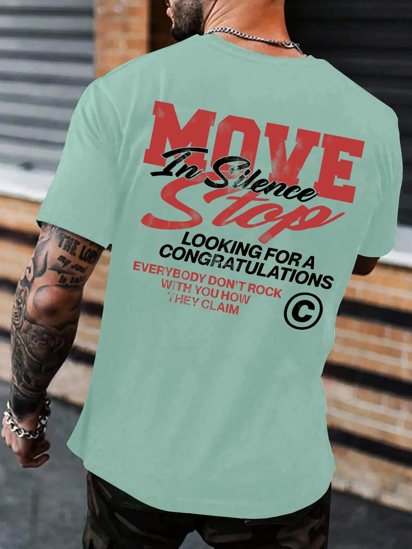 Unisex's Loose Letter Print Round Neck Drop Shoulder Tee, Street Casual Short Sleeve Streetwear Stylish T-shirt for Summer, Unisex's Tops for Daily Wear