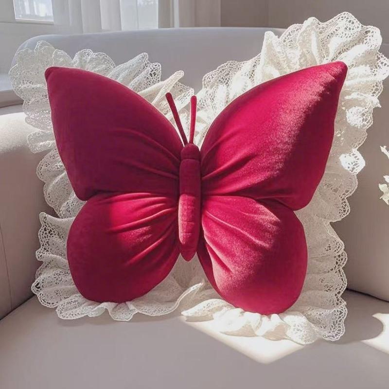 Elegant butterfly shaped lace pillow - suitable for decorating bedrooms, living rooms, or offices all year round, decorative pillow | floral lace design | durable fabric, butterfly decoration holiday gift preferred