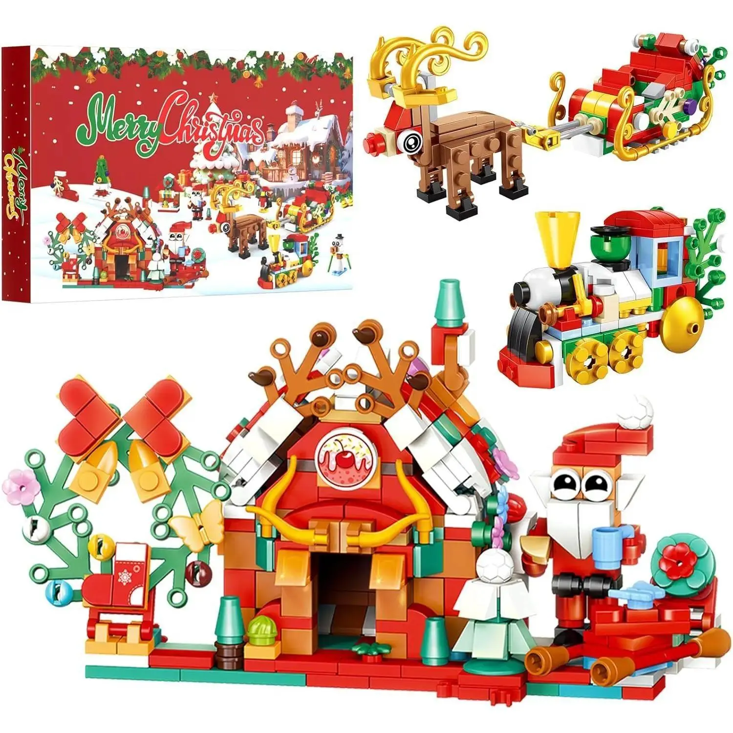 2026Christmas Advent Calendar Bricks & Parts - 24-Pack Assembly Puzzles with Christmas Tree, Elk Sleigh, Train, BPA-Free High-Quality Materials,  Ideal Gift for Block Enthusiasts, Thanksgiving, Transportation,Christmas gifts,Parent-child time
