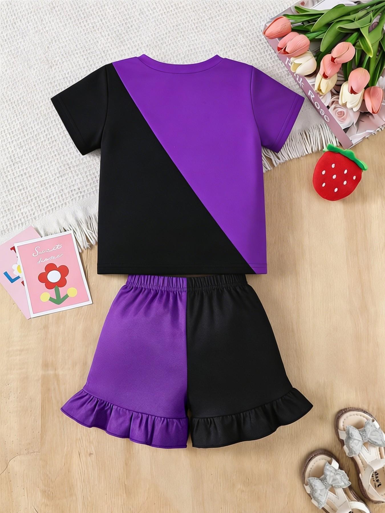 Trendy Nova Beat Themed Kids 2-Piece Set, & K-Pop Tee + Ruffle Shorts, Y2K Style Fashion for Little Girls, Casual Leopard Pattern Suit