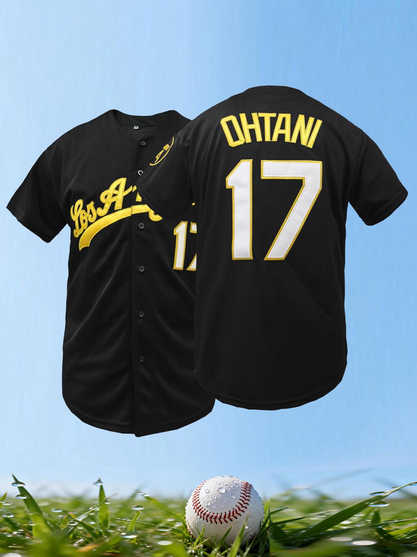 Men's #17 Los Angeles Black Gold Baseball Jersey, Casual Sports Jersey, Button-Down Embroidered Fan Shirt, Baseball Attire, Sports Top, Sports Wear, Sports Style Jersey