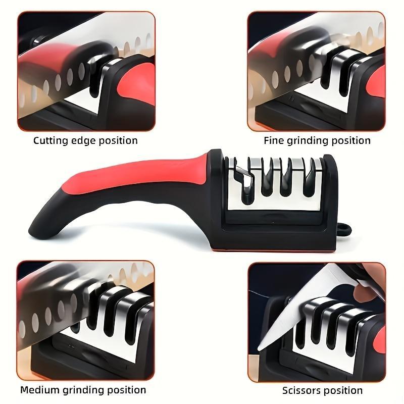 Compact 4-Stage Home Kitchen Knife Sharpener - Single Unit with Non-Slip Synthetic Base, Works for Ceramic, Steel Blades, Scissors, Repairs, Restores, Polishes Blades (No Magnets) for Kitchen Enthusiasts