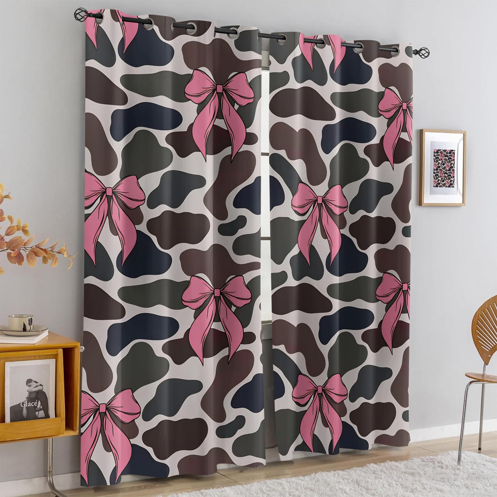 2 Panels Set Cute Coquette Bow Print Blackout Curtains, Y2K Aesthetic Darkening Grommet Window Drapes, Privacy Protection & Light Blocking, Perfect for Bedroom, Living Room, Dorm & Girls' Room Trendy Home Decor