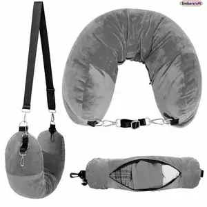 Viral Travel Neck Pillow with Hidden Clothing Storage, U-Shaped Flight Cushion & Packing Organizer Pillowcase, Space Saving Travel Hack for Airplane, Camping & Long Distance Trips