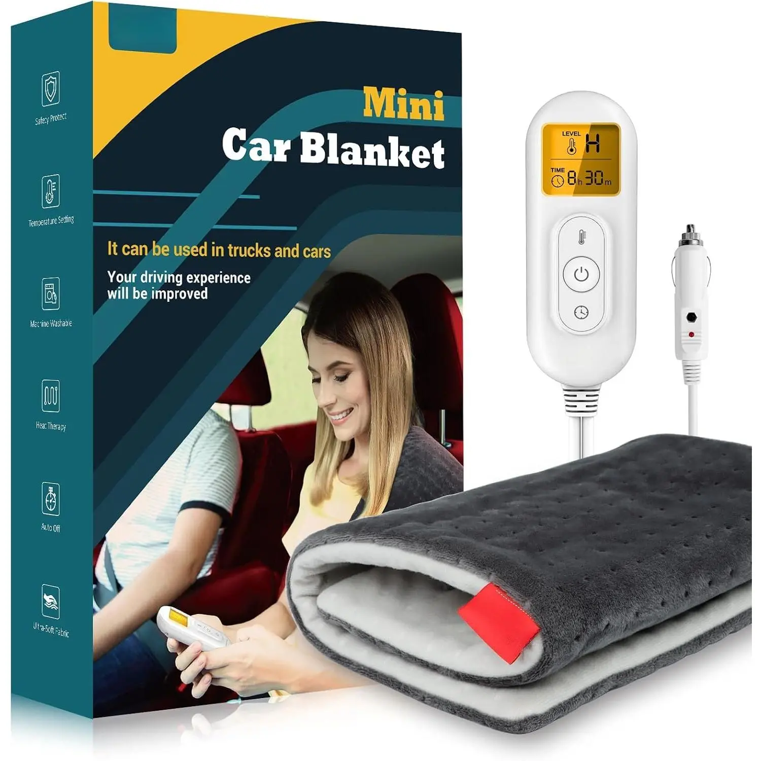 12V/24V  Electric Blanket for     12"x24" | Portable Mini Travel Blanket for , , SUV, 4 Heat Settings, 11Auto-Off, Washable for Drivers Women Men Winter