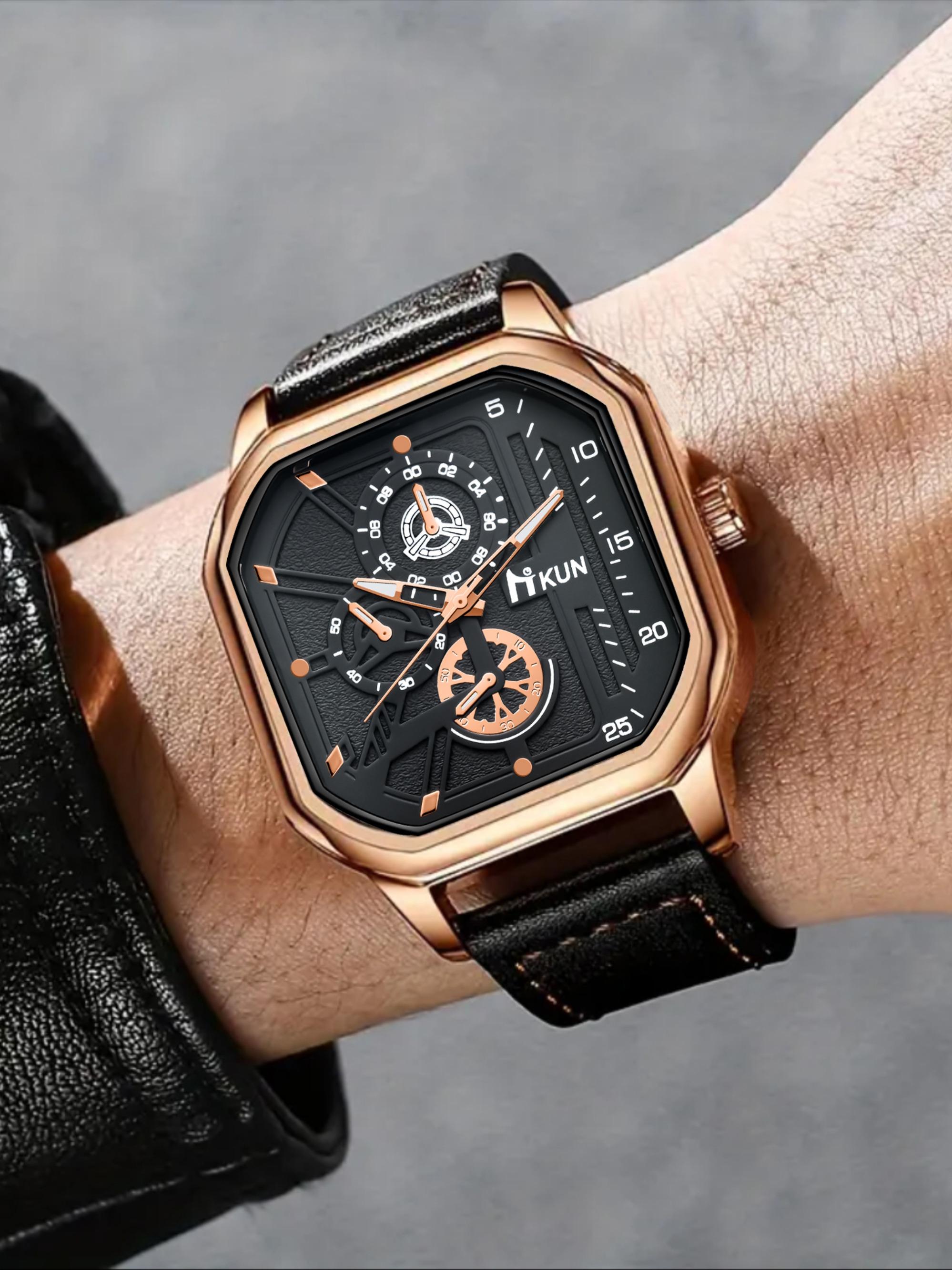 Men's Business Casual Quartz Watch Set, Perfect Gift for Daily Wear & Holidays Like Thanksgiving Christmas Birthdays, Stylish Timepiece Collection