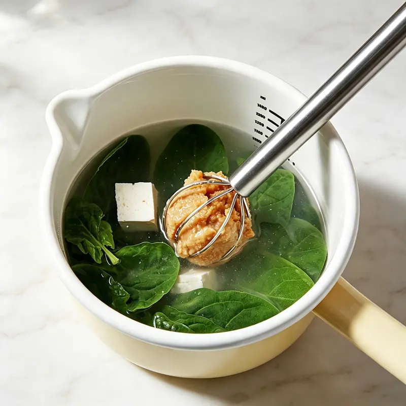 This stainless steel measuring spoon features a built-in mixing function and is specially designed for softened butter; available in two capacities, it is ideal for preparing sauces and boasts an ergonomic design.