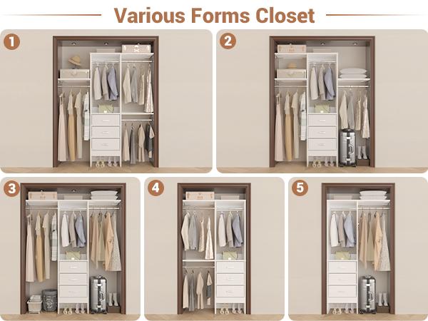15-48 inch Walk-in Closet Organizer System With 3 Fabric Drawer ＆ 4 Hanging Rods,Sturdy Closet System with Adjustable Storage Shelves