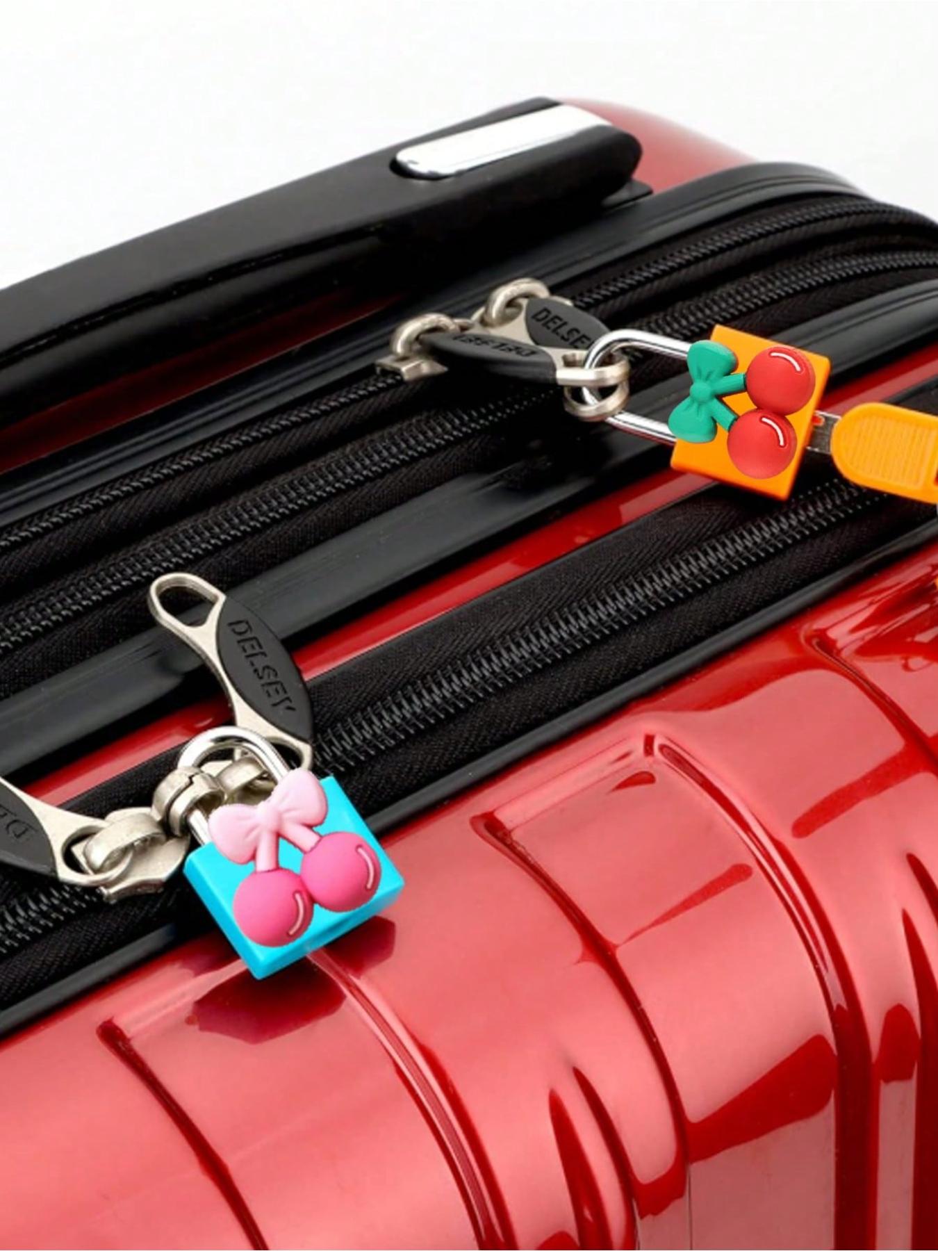 Luggage lock, small trolley suitcase padlock with key, copper core with sturdy plastic shell (cherry pattern for easy matching), compact and solid, mini suitcase padlock, travel bag metal key lock, durable brass lock core