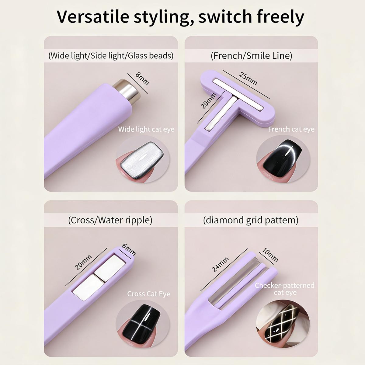 8-IN-1 Multi-Function Strong Magnetic Stick For Cat Eye Gel Polish Nail Magnet Tool Magnet Pen Nails Art Design Glitter Effect Magic Manicure Tools Professional & DIY Manicure Pedicure, Nail Accessories, Professional Salon Quality Multifunctional Magnet