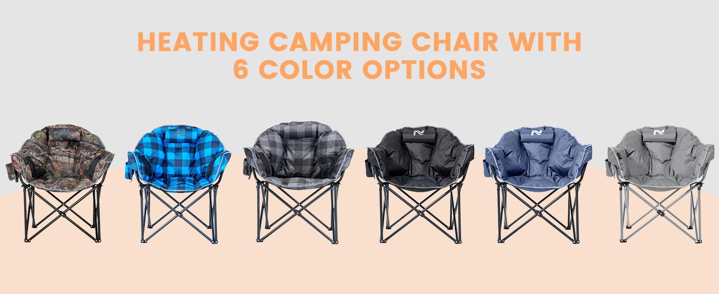MOPHOTO Heated Camping Chair, Outdoor Sports Oversized Heated Folding Chairs with 3 Heat Levels 【Batteries not included】 Patio Lawn Lounge Chair Supports 500 lbs