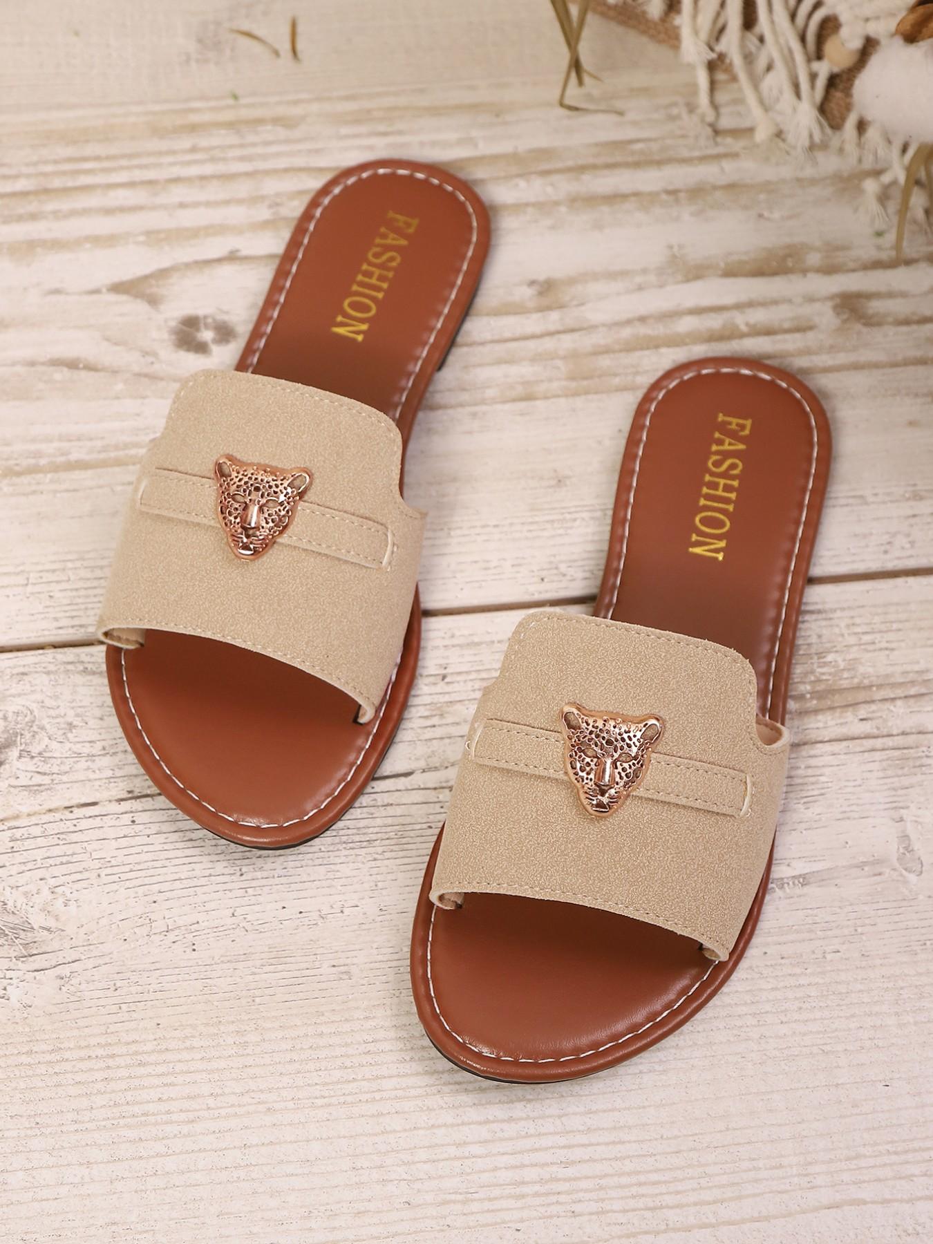 Women's Casual PU Leather Sandals, Lightweight Leopard Head Design, Perfect for Beach & Streetwear, Summer Commute & Vacation