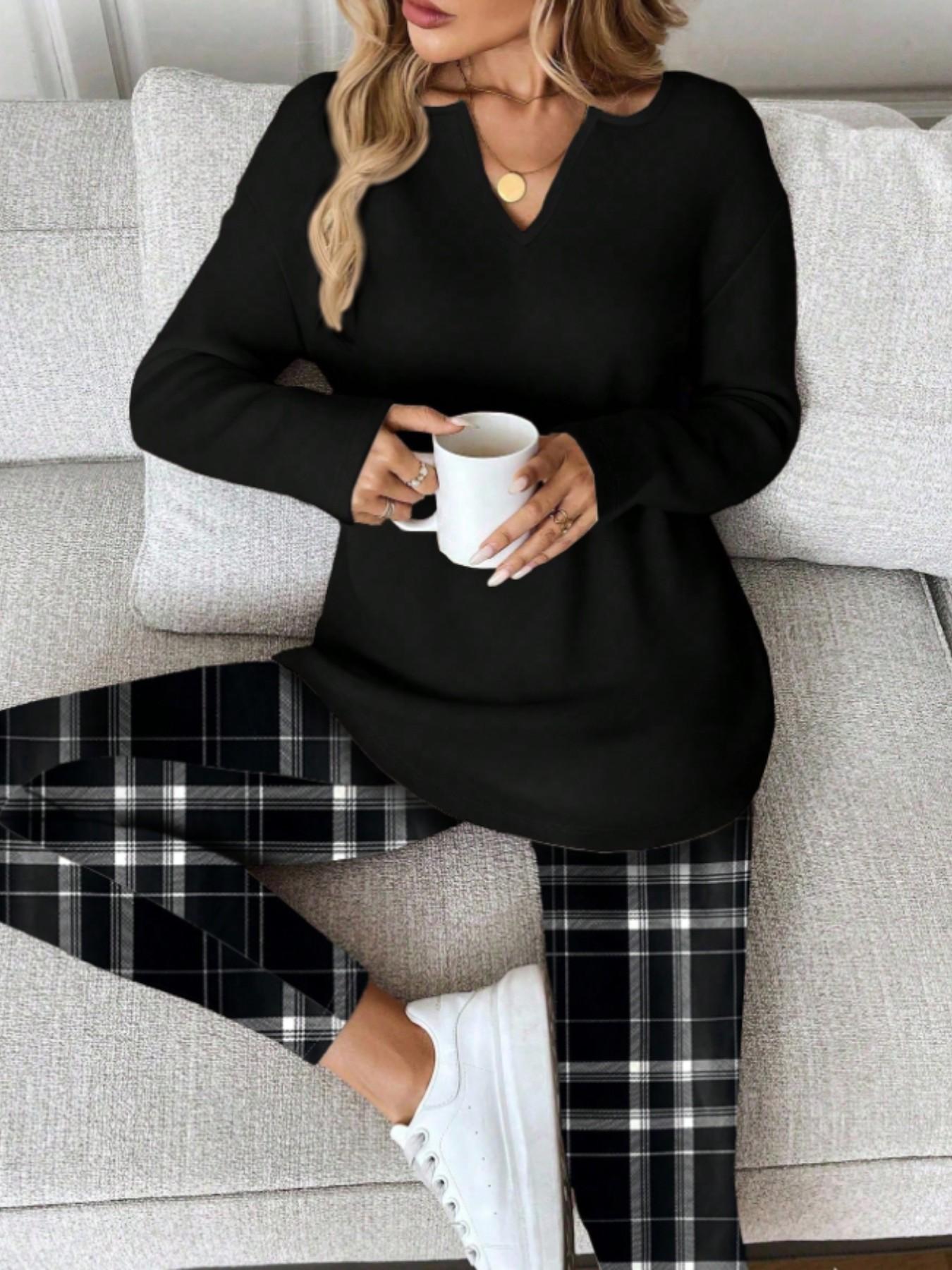 2pcs/Set Women Long Sleeve T-Shirt And Leggings, spring/Autumn/Winter Work From Home Outfit Comfortable Outfits For Women 2 Piece Lounge Sets Woman Lounge Wear Breakfast Outfits For Women