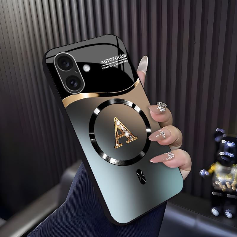Suitable for [iPhone 16] high-end MagSafe phone case🥰, Features a magnetic attachment function Luxury Gradient Metallic Bling Rhinestone 26 Initial 952