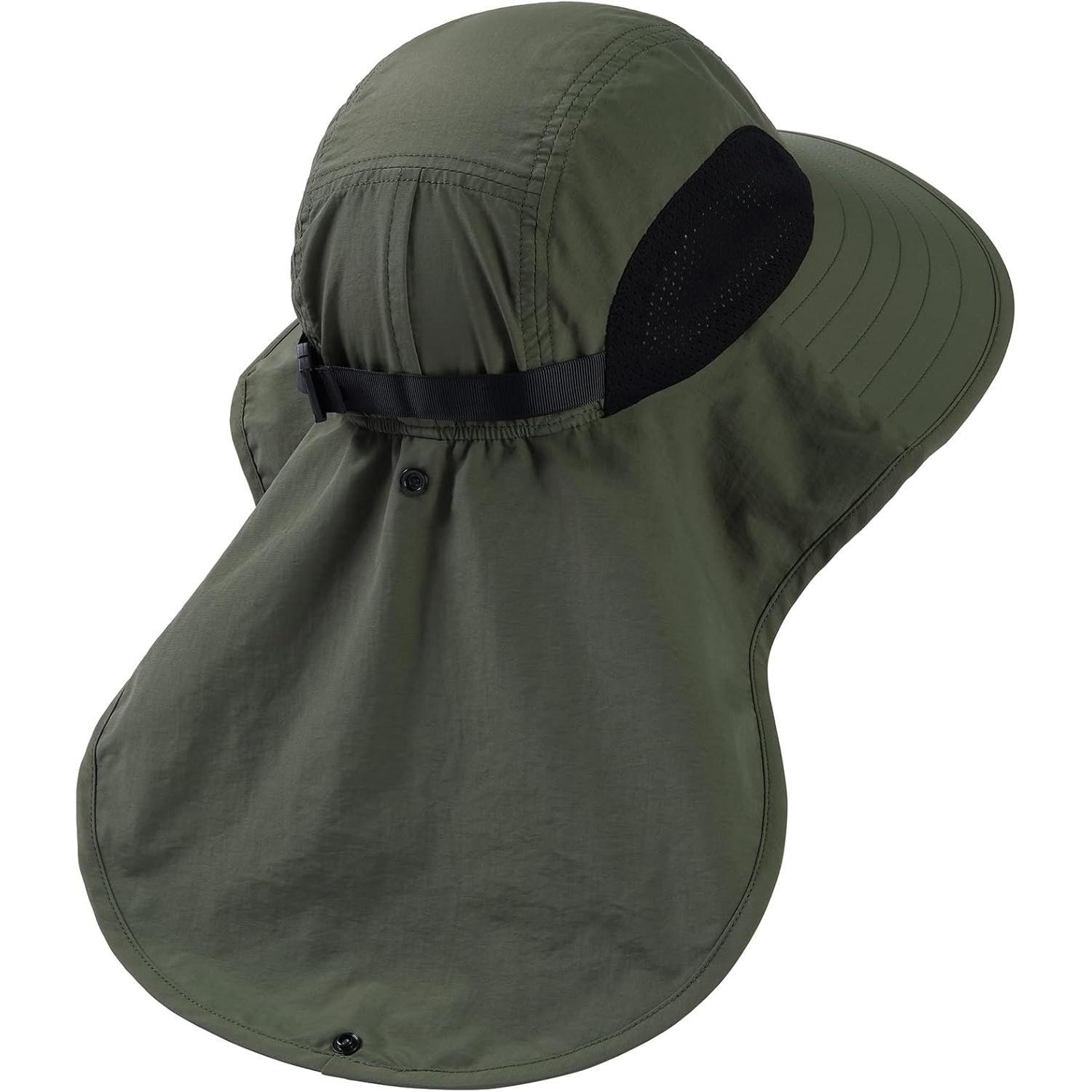 UPF 50+ Unisex Water Resistant Wide Brim Sun Hat with Large  Flap Ponytail Fishing Hat for Men Women