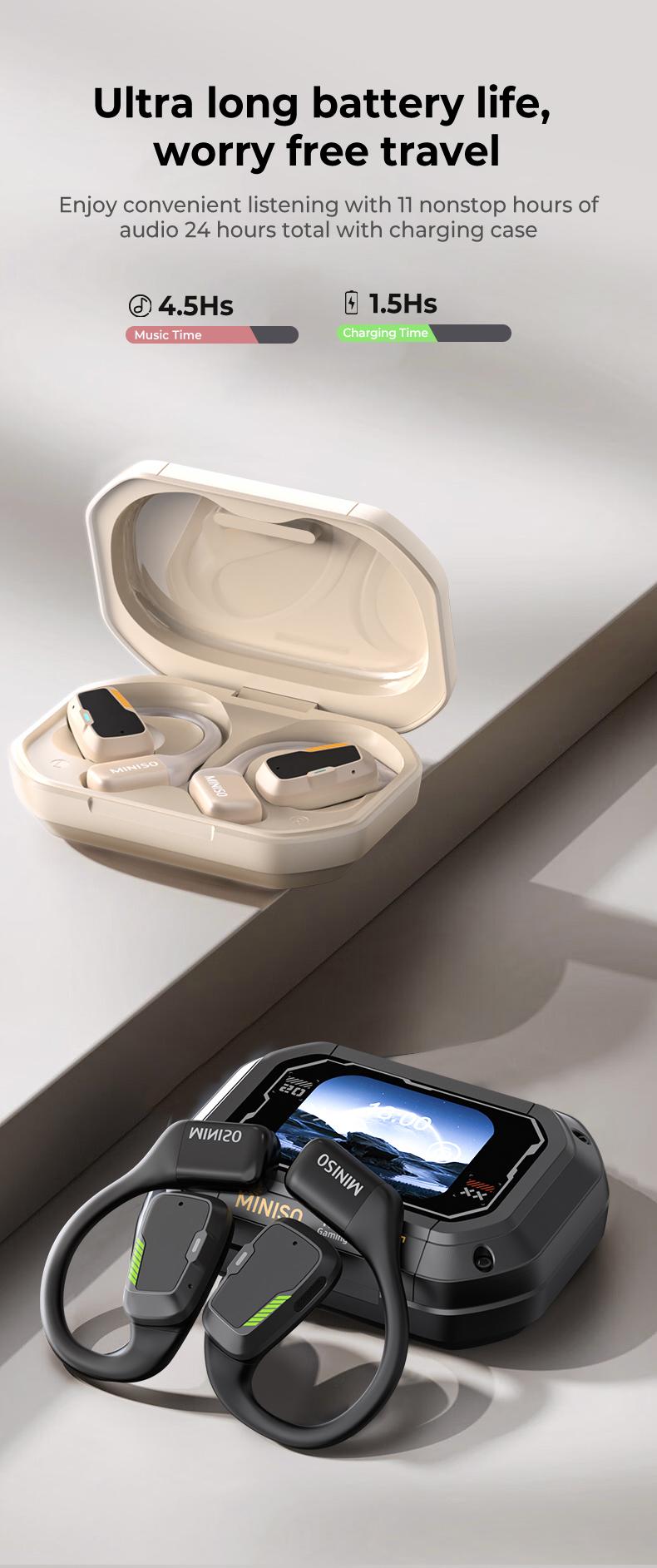 MINISO Wireless Earbuds Open OWS Bluetooth 5.4 Earphones Touchscreen Sports Sport Over-Ear Buds Earphones Running,Driving,Working Waterproof Headsets Long Battery Life with Earhooks Built-in Microphones