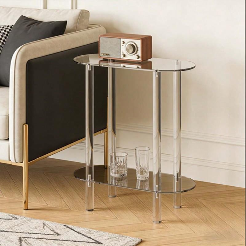 Transparent Acrylic 2-Layer Side Table, Modern Simple Rectangular Bedside Cabinet, Multi-Functional Decorative End Table for Living Room Bedroom