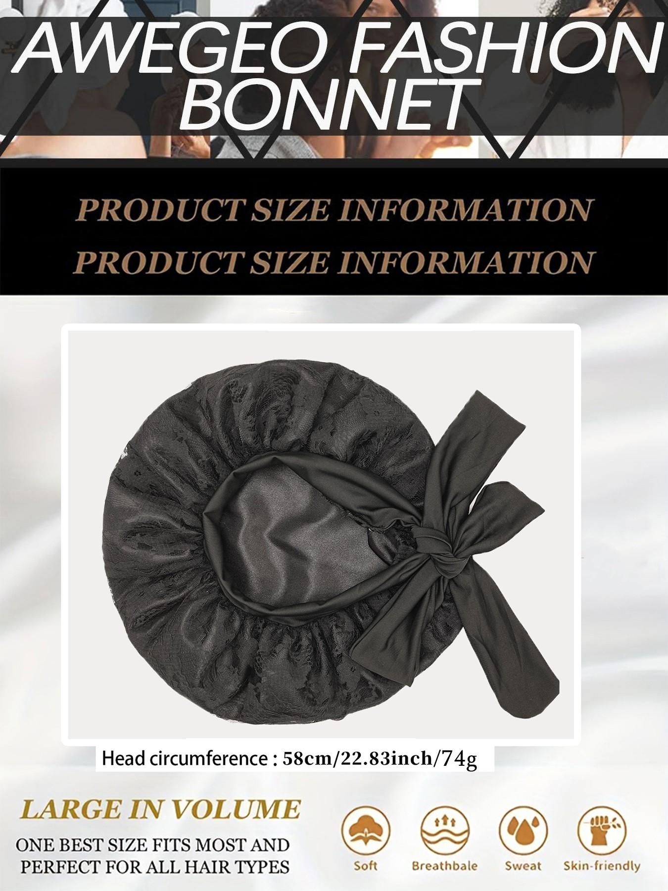 Women's Bonnet Pure Color Lace Design, Hollow Out Pattern, Double Layer Satin Sleep Cap, Non-Slip Hair Care Hat for All Hairstyles