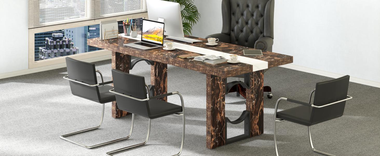 71 Inch Dining Table for 6-8 People, Large Rectangular Kitchen Table with Marble-Color Tabletop, Dining Room Table, Dinner Table