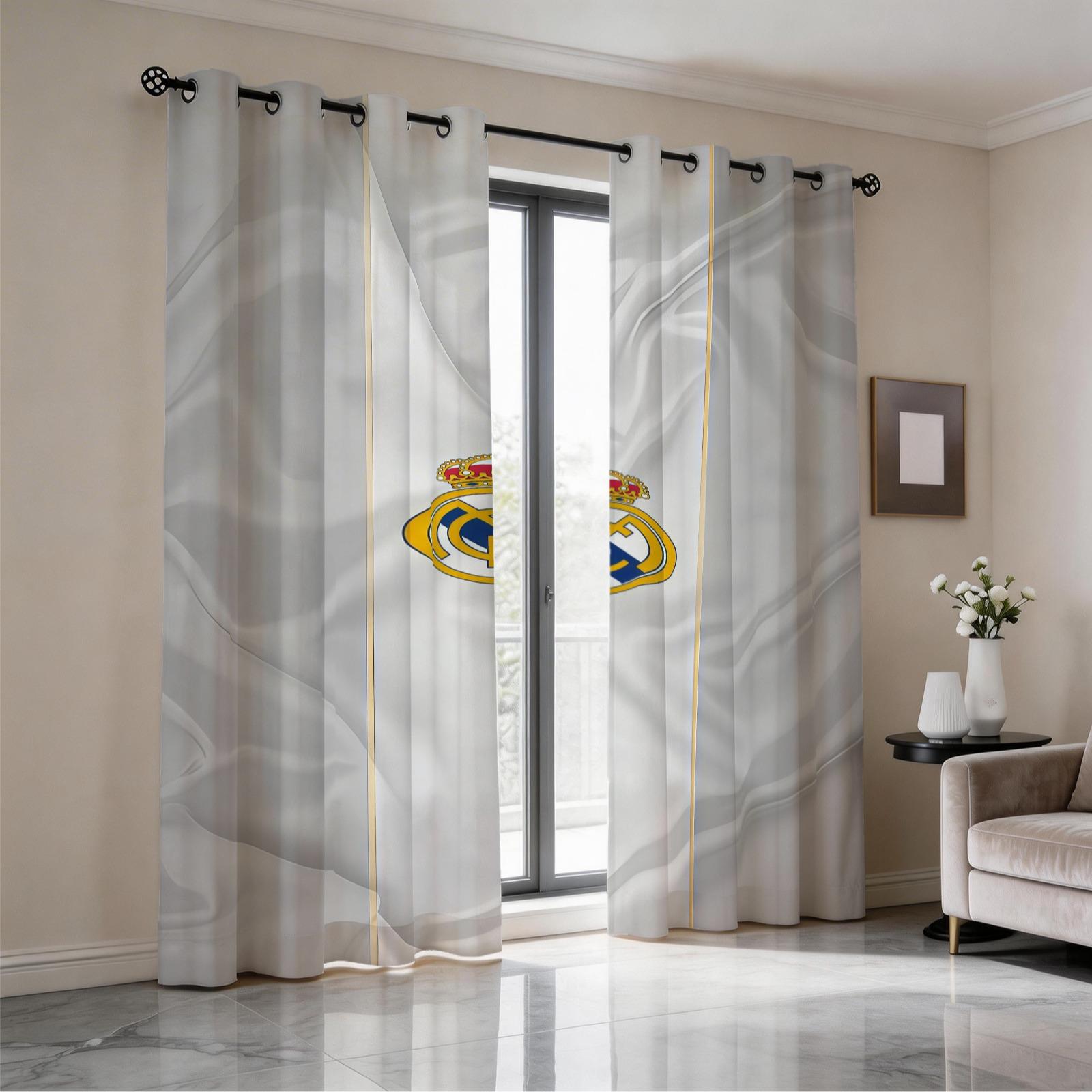 Real Madrid Themed Curtain Set, 2-Piece Set, Suitable For Living Room, Balcony, And Bedroom Windows, Perfect Home Seasonal And Festive Room Decoration