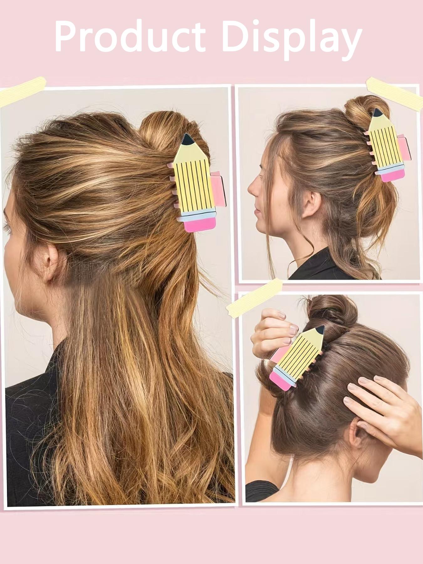 Cute Pencil & Book Design Hair Clip in Claw, 2 Counts Colorful Creative Stationery Themed Hair Claws, Hairpins, Fashion Hair Accessories for Women & Girls