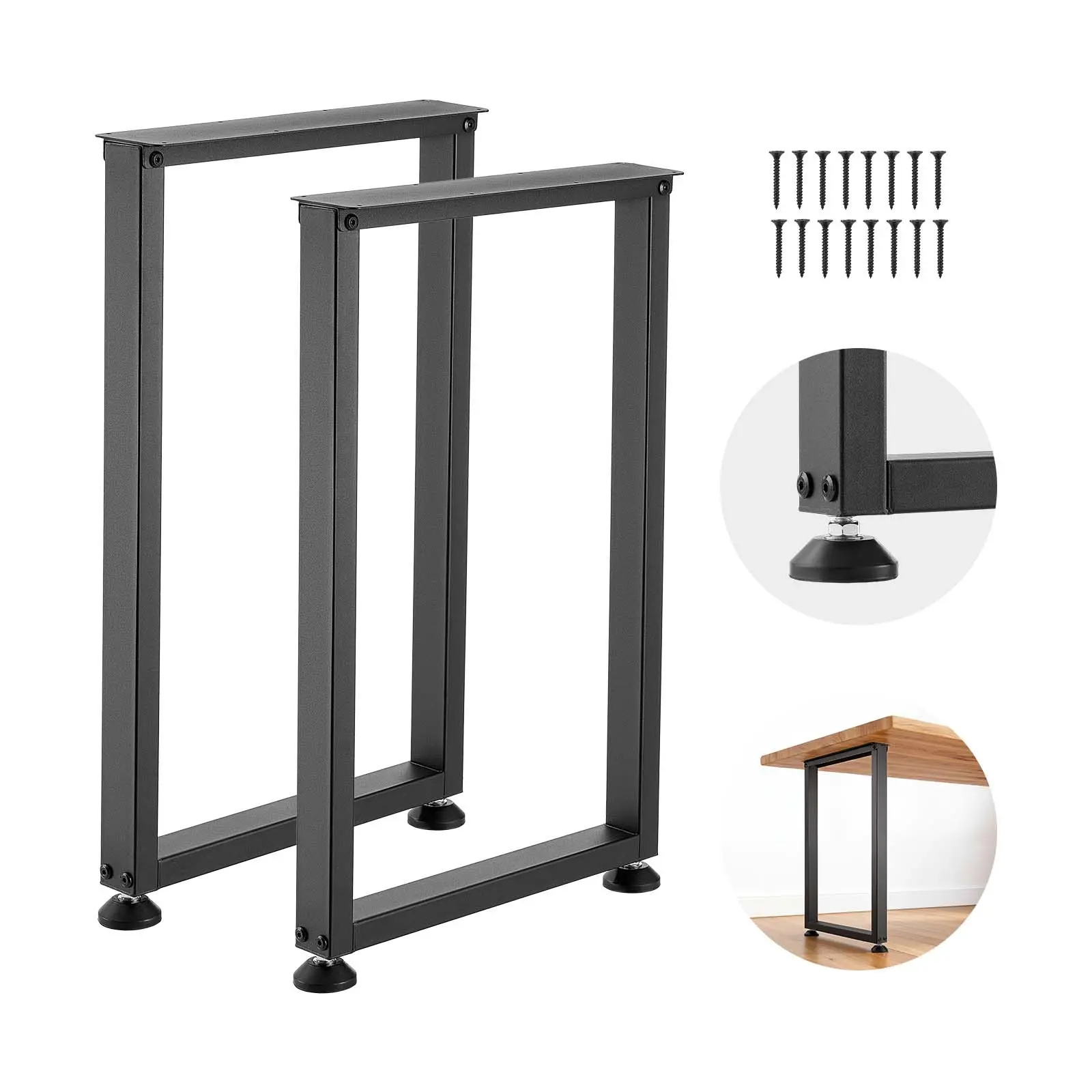 VEVOR Square Steel Desk Support Legs, 29.1" H x 17.7" W, Modular Design, Easy Assembly, 2204 lbs Max Load Heavy Duty, with Screws, for Home Office Desk, Workbenches, Set of 2, Black