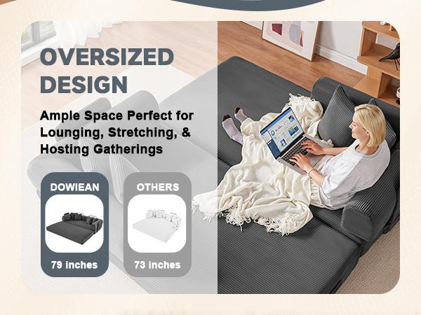 79" Convertible Sleeper Sofa Bed with 4 Pillows, 5-in-1 Corduroy Futon Couch for Small Spaces,Floor Modular Sofa with Fixed-Shape Frame,For Guest Bed & Kids Play Area with Washable Cover,teddy sofa for Adults,No-Assembly