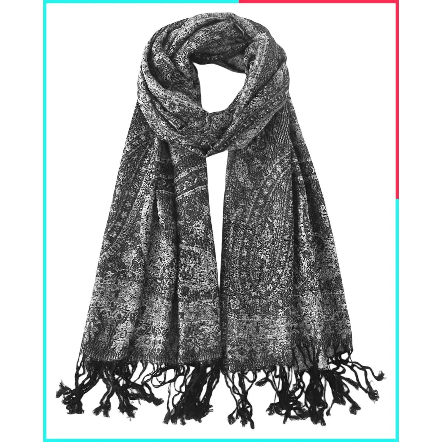 Women's Reversible Paisley Pashmina Shawl Scarf - Ethnic Jacquard Wrap for Travel