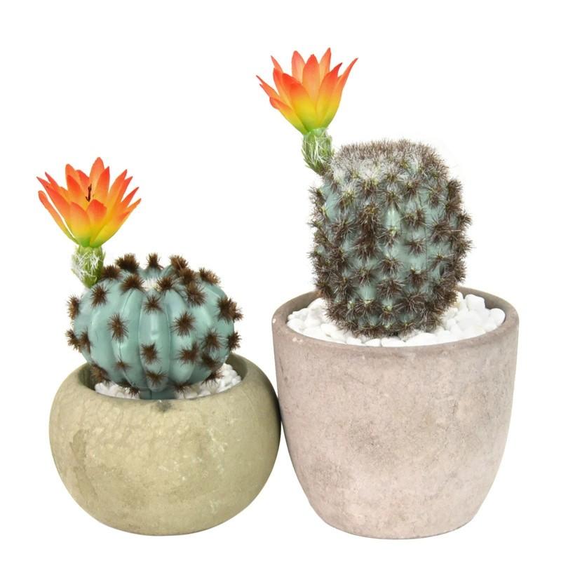 12cmArtificial Desert Cactus with Flowers, 5 Pcs Faux Mixed Indoor Succulents, Vibrant Ball Cactus Stems with Yellow Orange Blooms, Fake Spiky Plastic Tropical Greenery, Decorative Flowers for Plant Wall Design, Home Window Shelf Farmhouse Decor, Unpotted