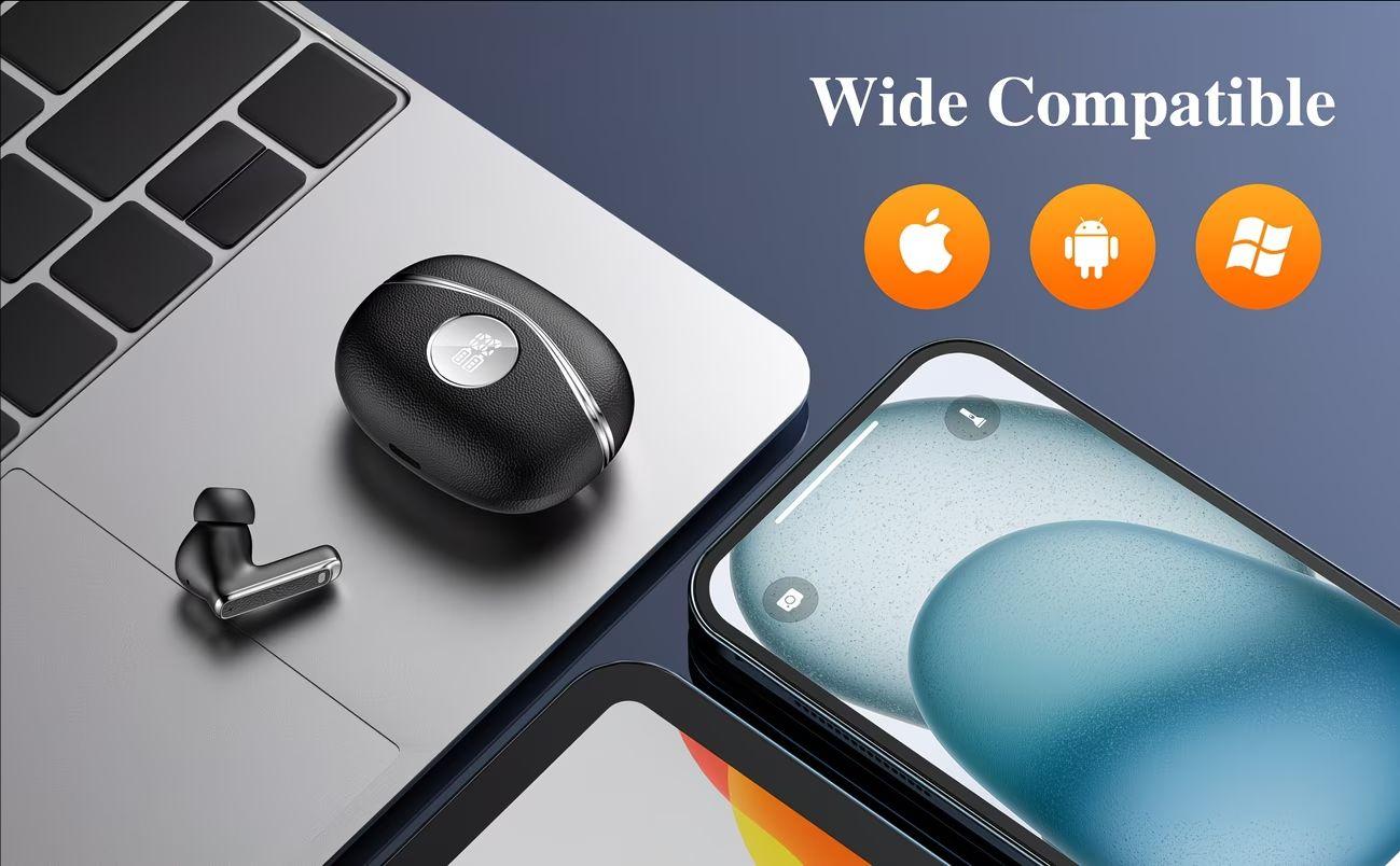 New in-ear wireless earbuds, Bluetooth 5.4, ENC noise-canceling microphone, powerful bass, USB‑C charging, comfortable design, clear Hi‑Fi stereo sound, long battery life, suitable for outdoor activities, work, and sports, compatible with all smartphones,