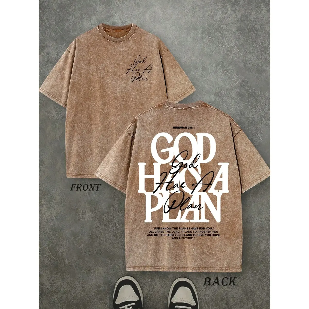 "God Has a Plan" Vintage 100% Cotton Graphic T-Shirt, 230 GSM Washed Cotton Double-Sided Print Tee, Unisex Relaxed Drop Shoulder Streetwear Shirt novelty teacher outfit gym