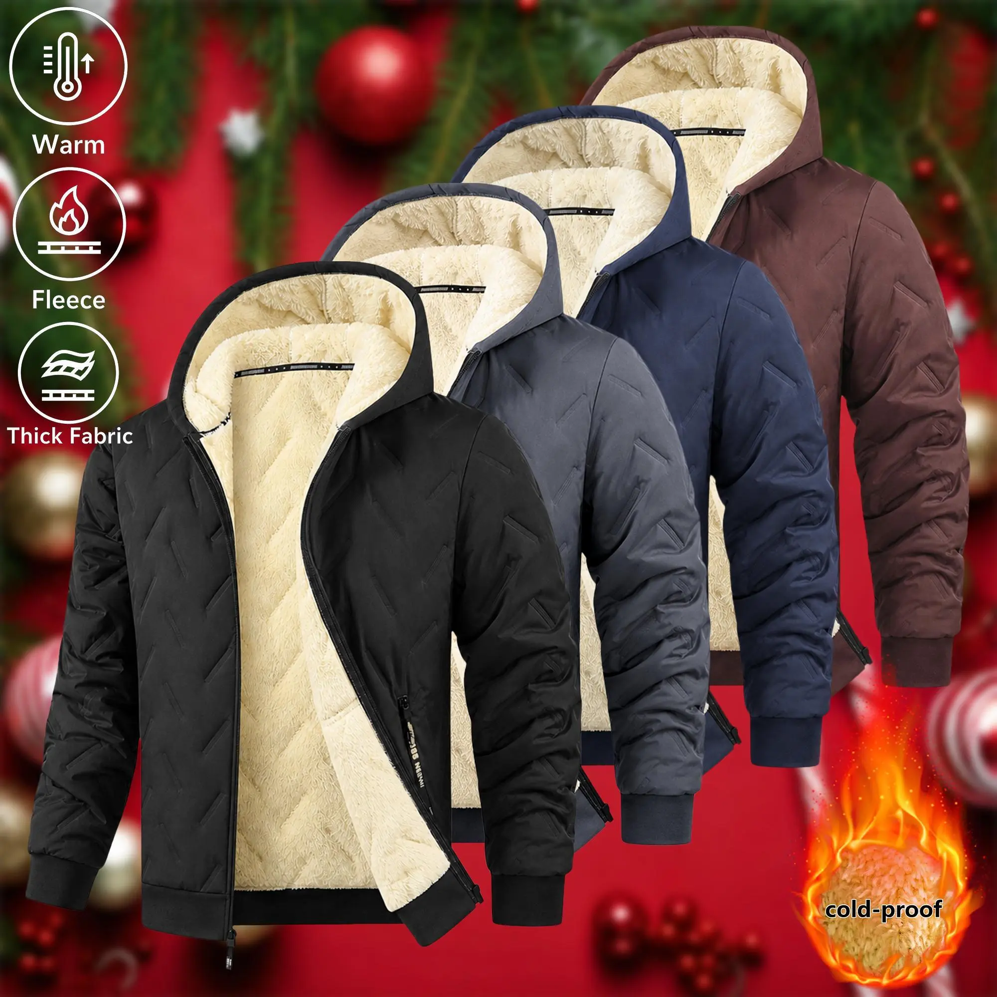 Men's Winter Jacket Sherpa Lined Hooded Jacket Fleece Lined Coat Windproof Warm Jacket for Men Casual Outdoor Workwear Zip Up Hooded Bomber Jacket Thick Thermal Jacket Streetwear Outerwear