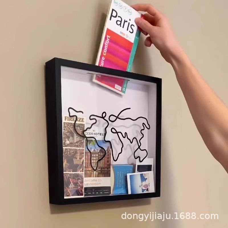 Ticket Storage Box Postcard Souvenir Money Box Map Frame Coin Bank Ticket Holder Display Case Collectible Ornament Small Size 20cm X Cm Large Size 30cm X 30cm